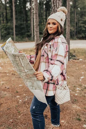 Cabin So Cozy Plaid Jacket In Blush Curves