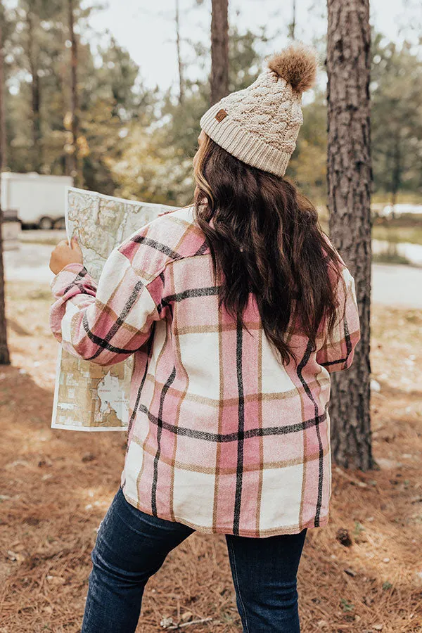 Cabin So Cozy Plaid Jacket In Blush Curves