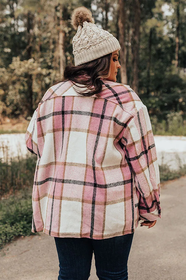 Cabin So Cozy Plaid Jacket In Blush Curves