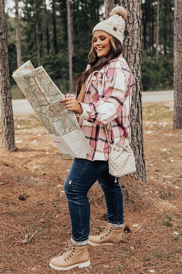 Cabin So Cozy Plaid Jacket In Blush Curves