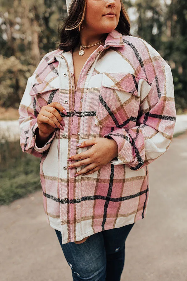 Cabin So Cozy Plaid Jacket In Blush Curves