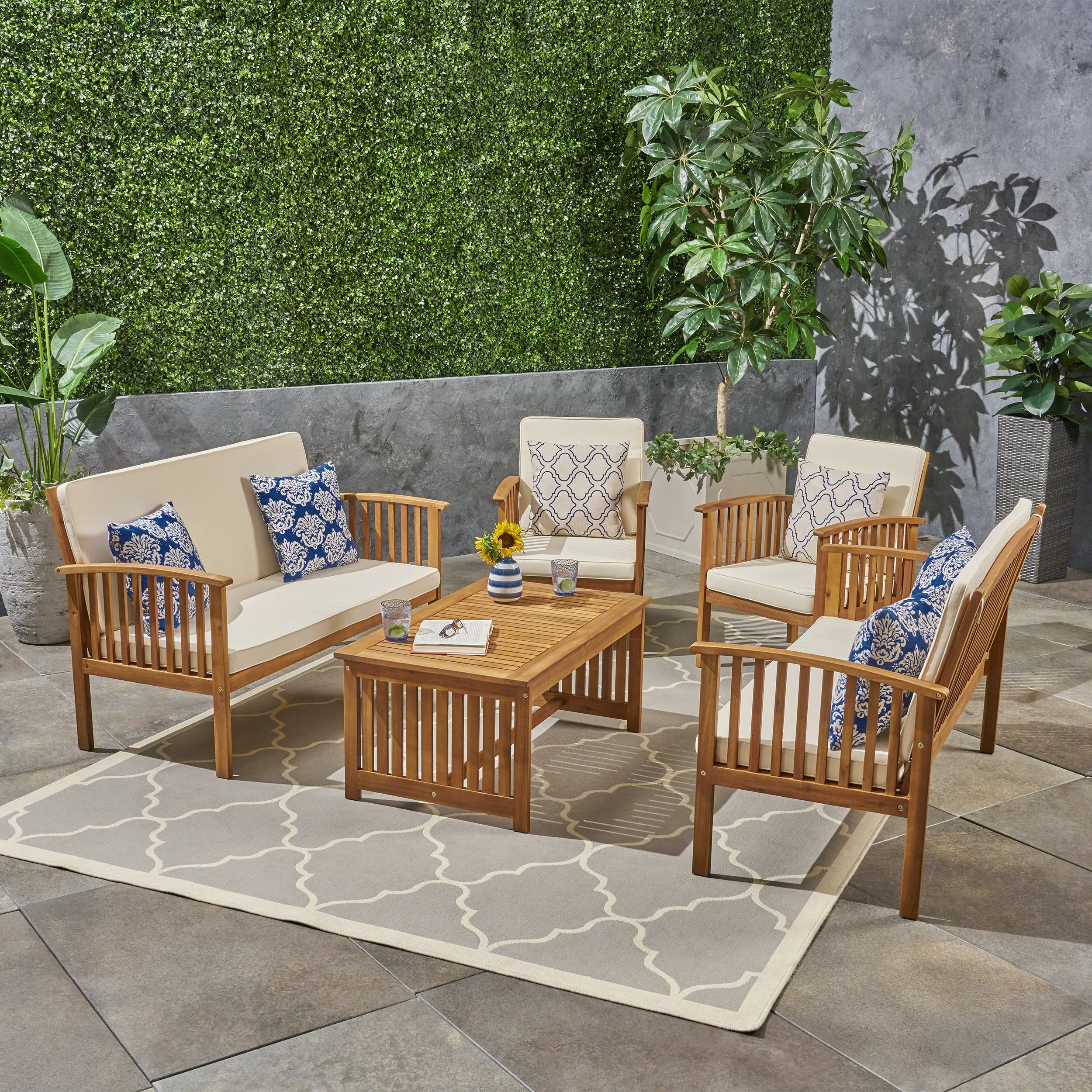 Cape Outdoor 5-Piece Acacia Wood Sofa Set