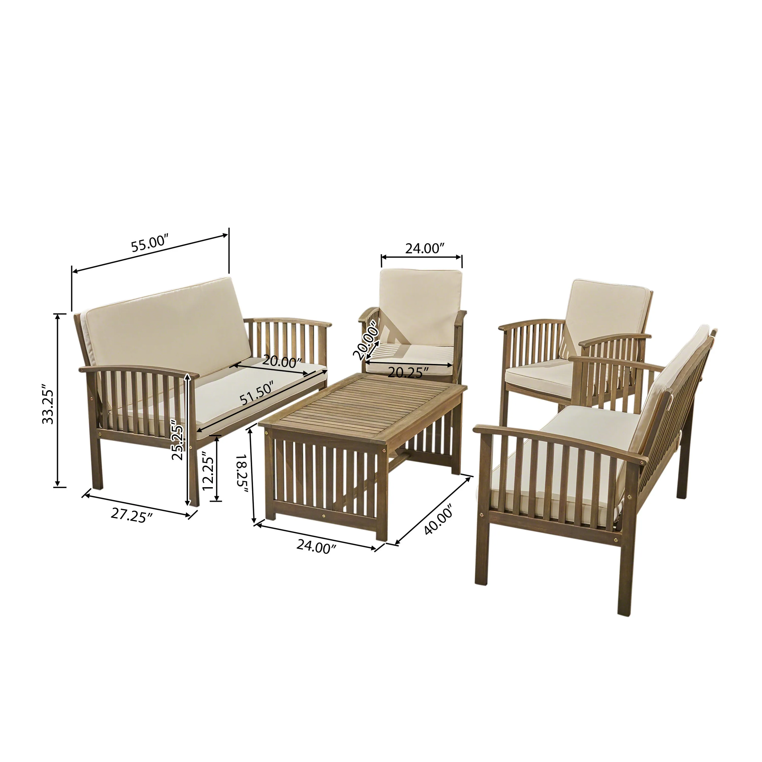 Cape Outdoor 5-Piece Acacia Wood Sofa Set