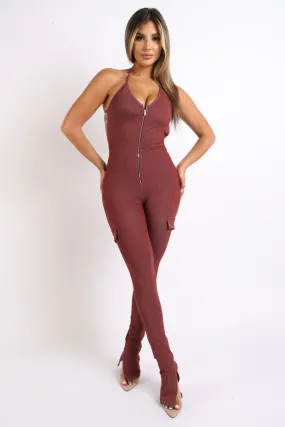 Cargo Pocket Halter Jumpsuit