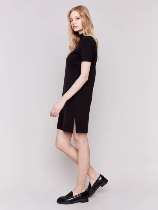 Charlie B C3182 Short-Sleeve Mock Neck Sweater Dress