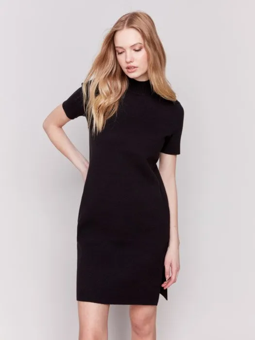 Charlie B C3182 Short-Sleeve Mock Neck Sweater Dress