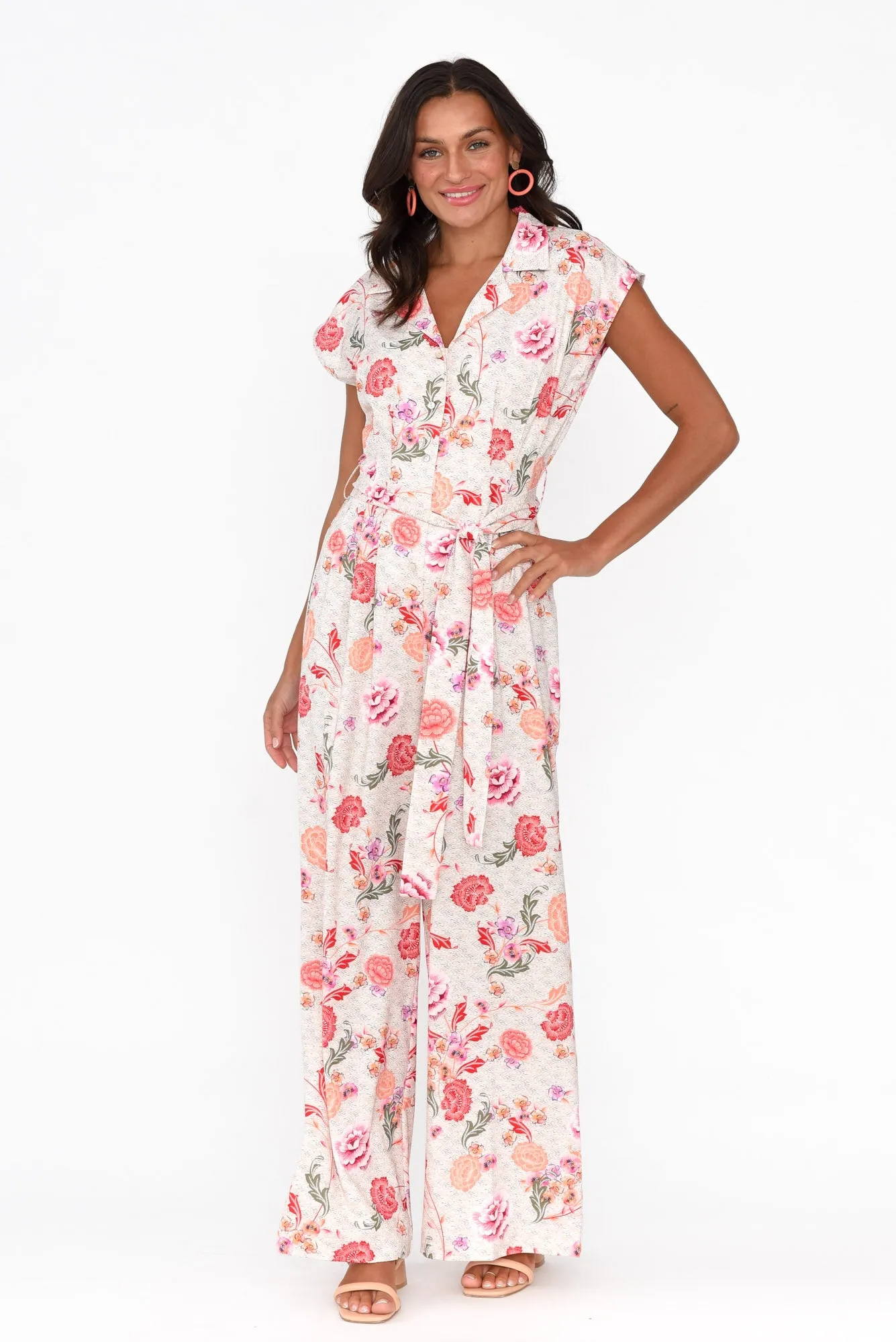 Chiara Pink Bloom Satin Wide Leg Jumpsuit