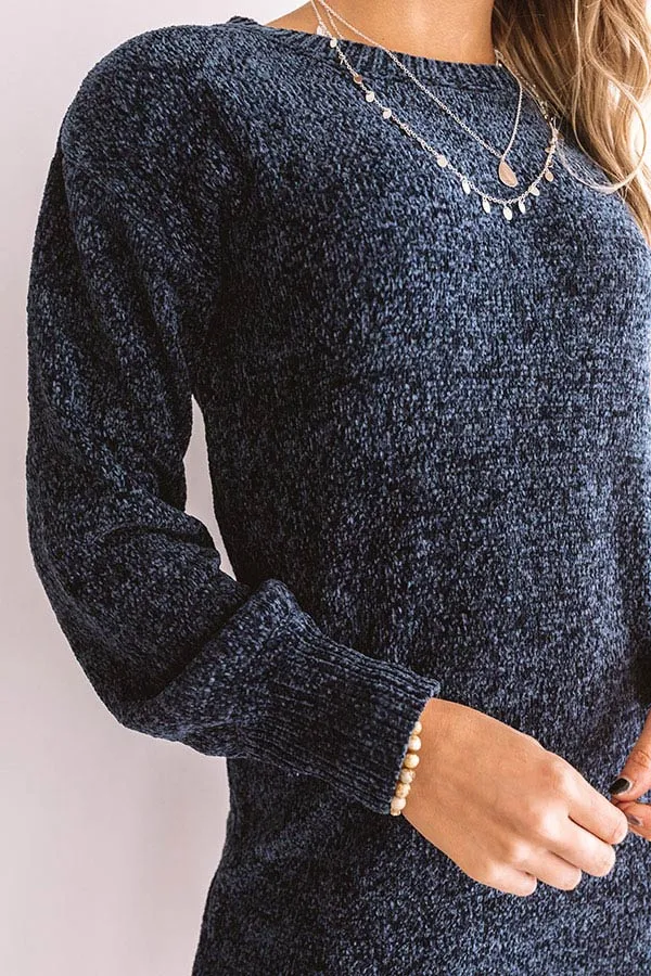 Chic Outlook Chenille Sweater Dress In Navy