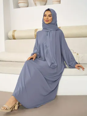 Chic Solid Color Kaftan Dress with Integrated Headscarf - Elegant Long Sleeve Maxi for Women - Flattering, Flowy, and Alluring Style