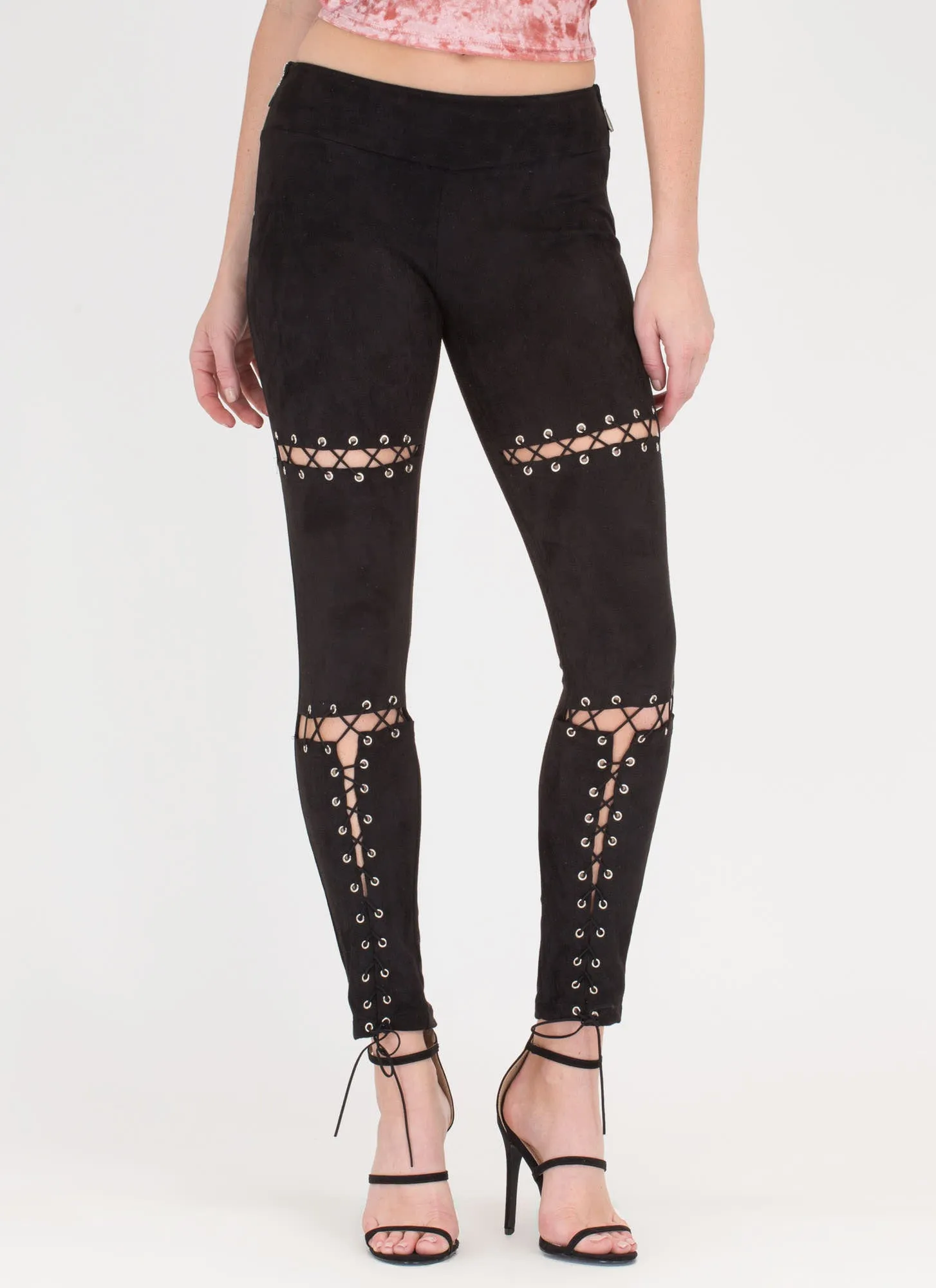 Close Ties Laced Faux Suede Pants