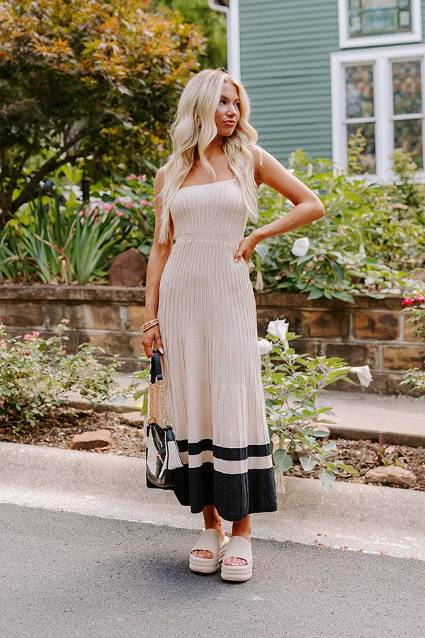 Coastal Cutie Ribbed Maxi Dress in Beige