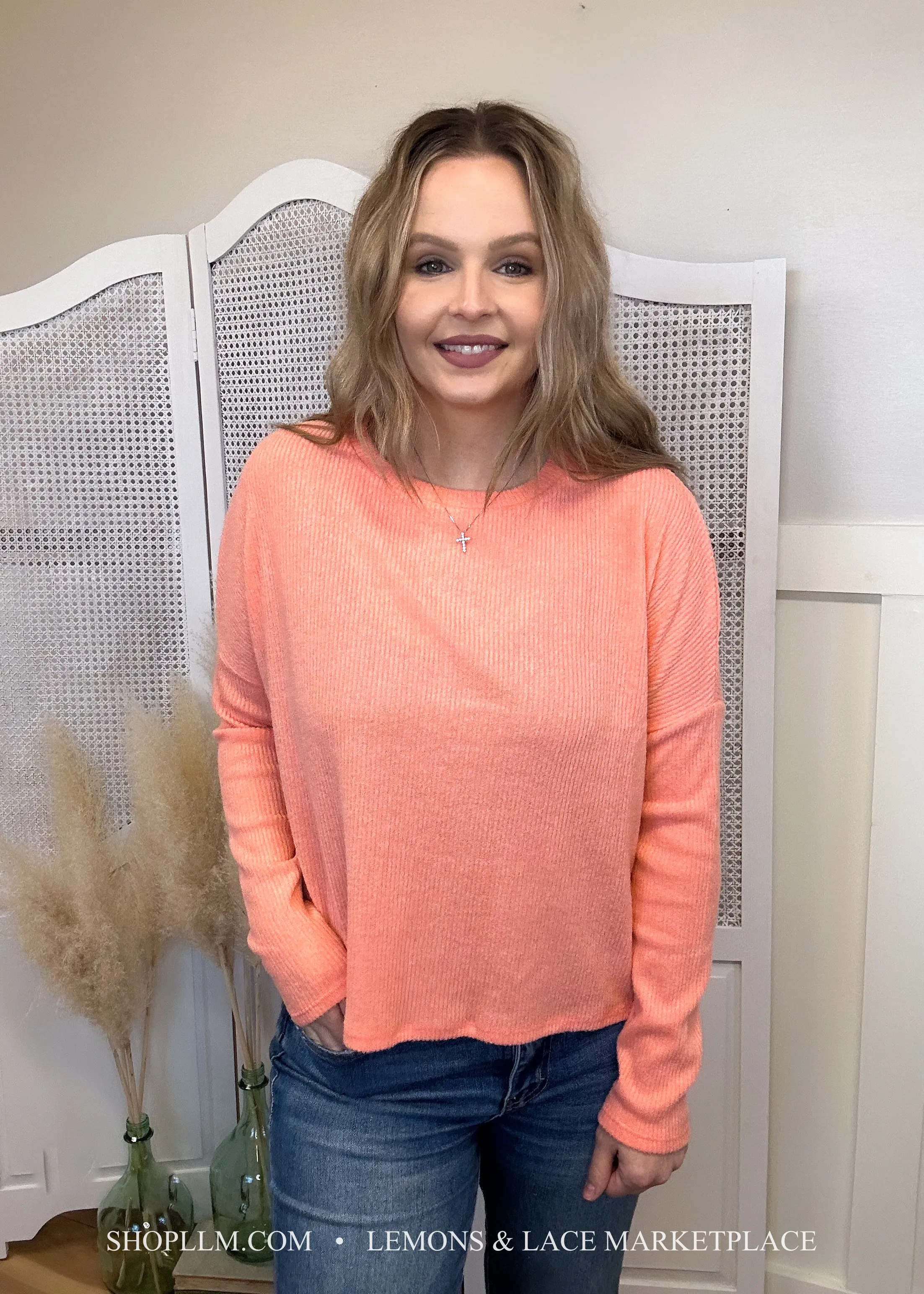 Coral Ribbed Dolman Sweater