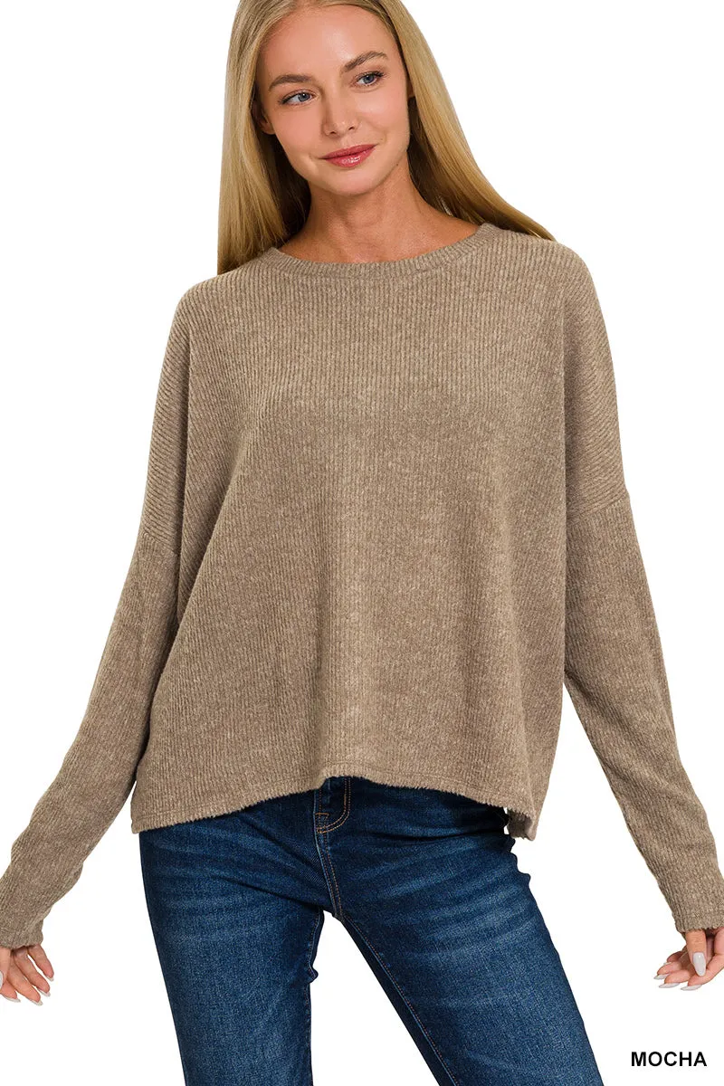 Coral Ribbed Dolman Sweater