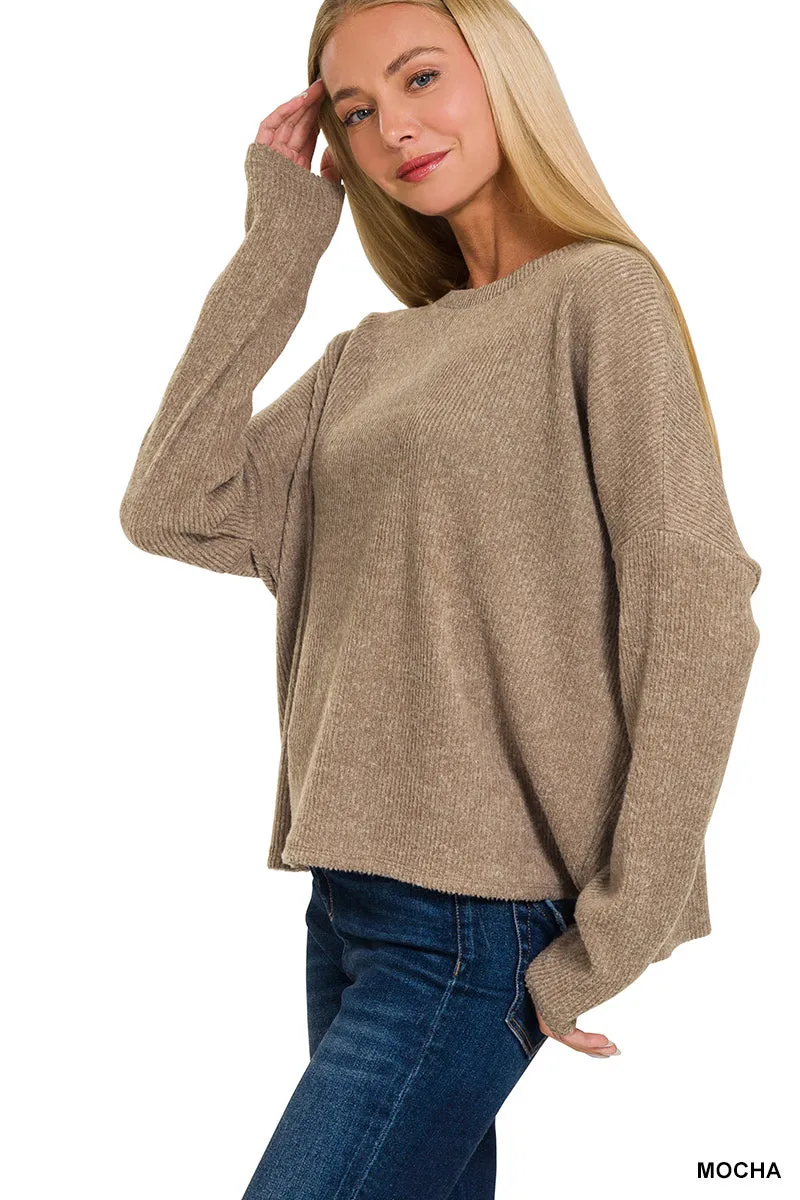 Coral Ribbed Dolman Sweater