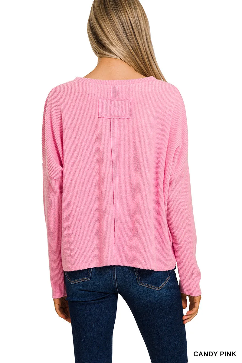 Coral Ribbed Dolman Sweater