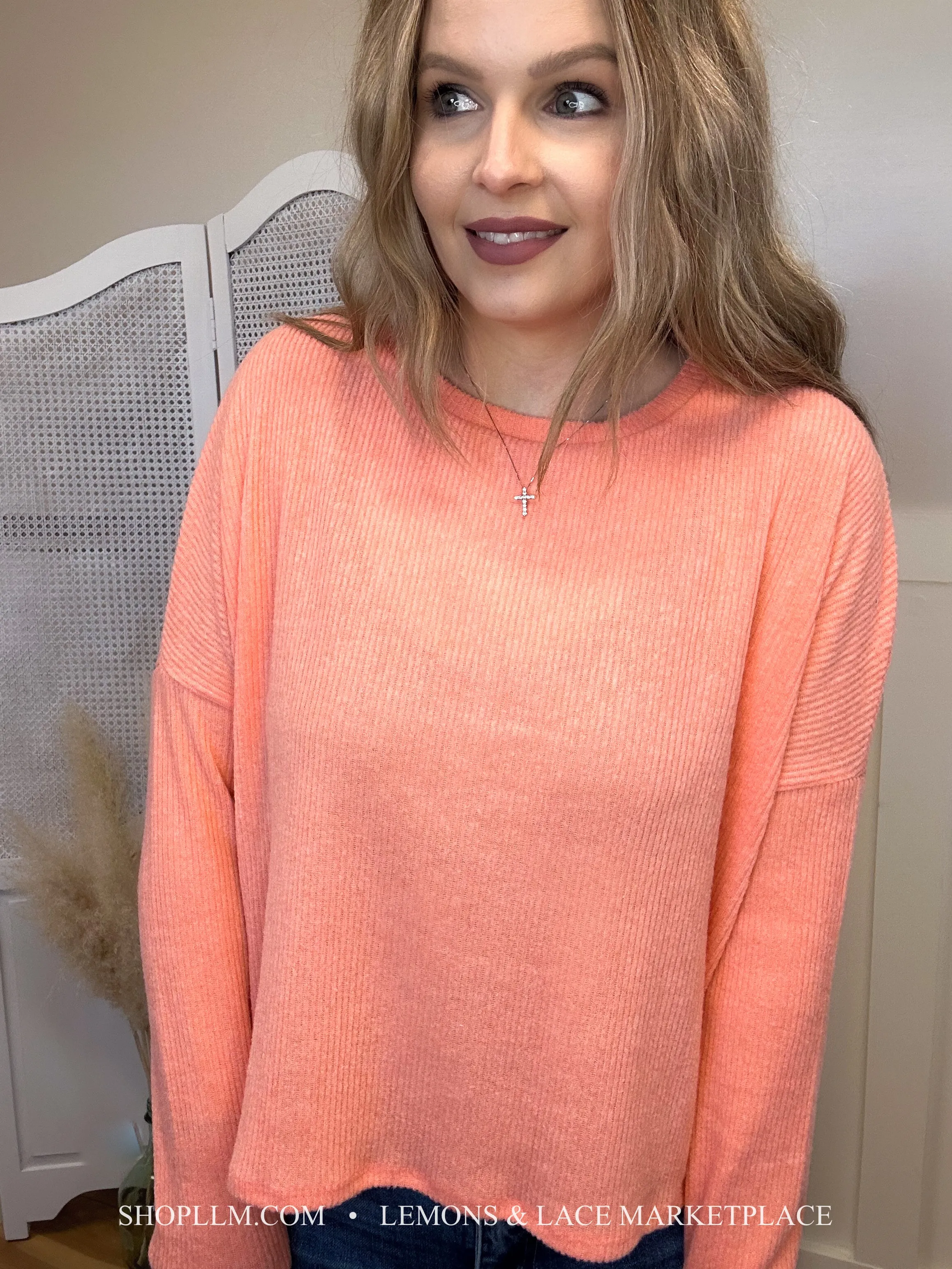 Coral Ribbed Dolman Sweater