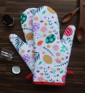 Cotton Printed Flower Oven Gloves Pack Of 2