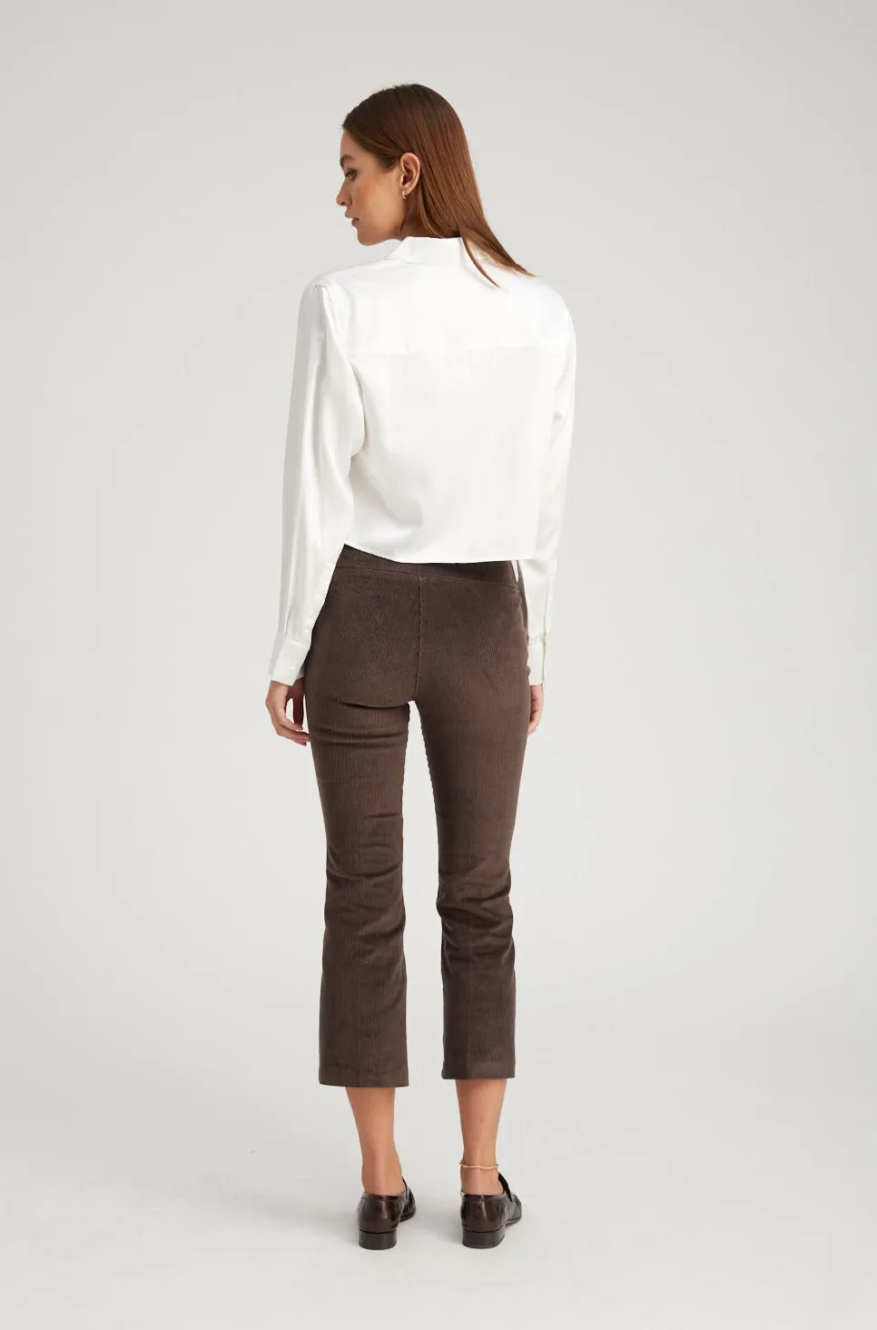 Dark Chocolate Corduroy Crop Flare Pants