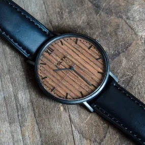 Dark Wood Watch - Black Leather