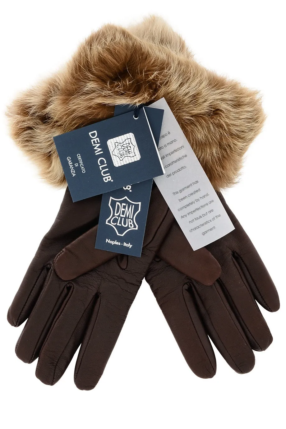 DEMI INGEBORG Brown Leather Fur Women Gloves