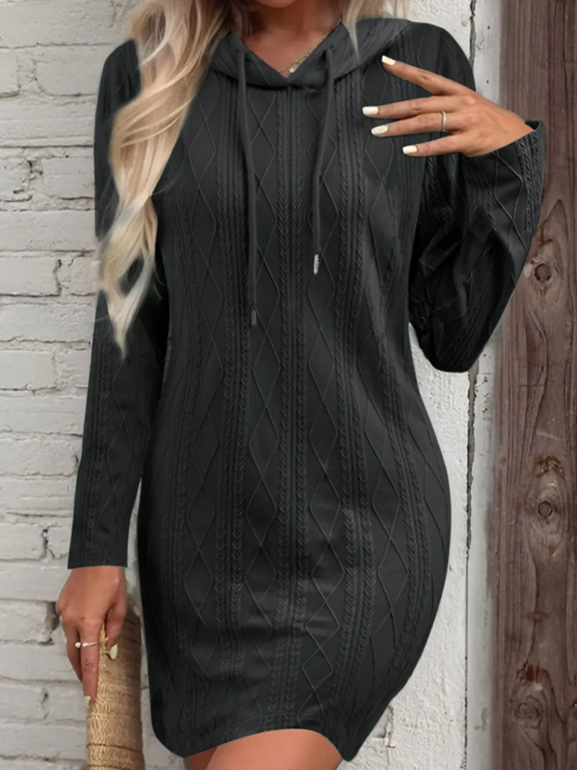 Drawstring Hooded Sweater Dress