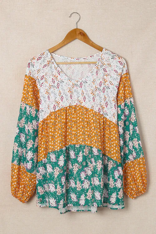 Dream Of The Day Boho Print Bubble Sleeve Top