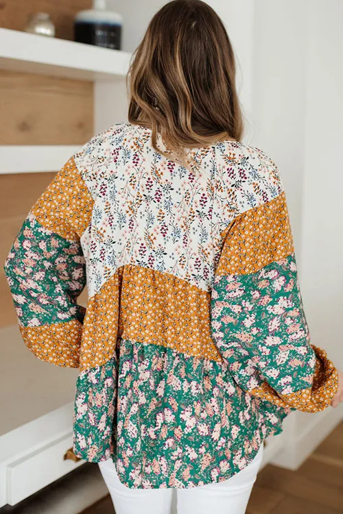 Dream Of The Day Boho Print Bubble Sleeve Top