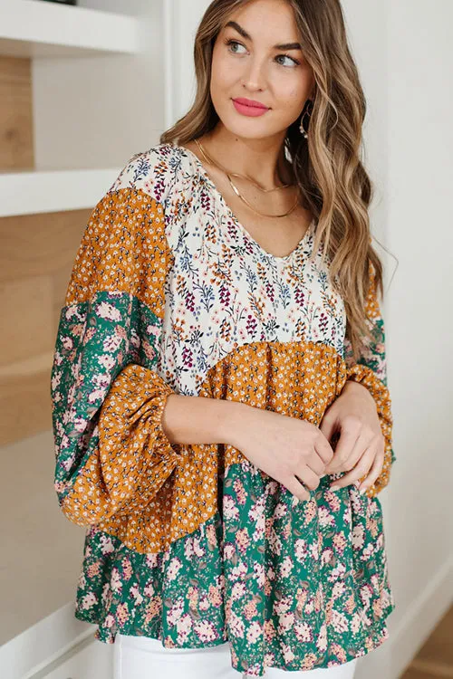 Dream Of The Day Boho Print Bubble Sleeve Top