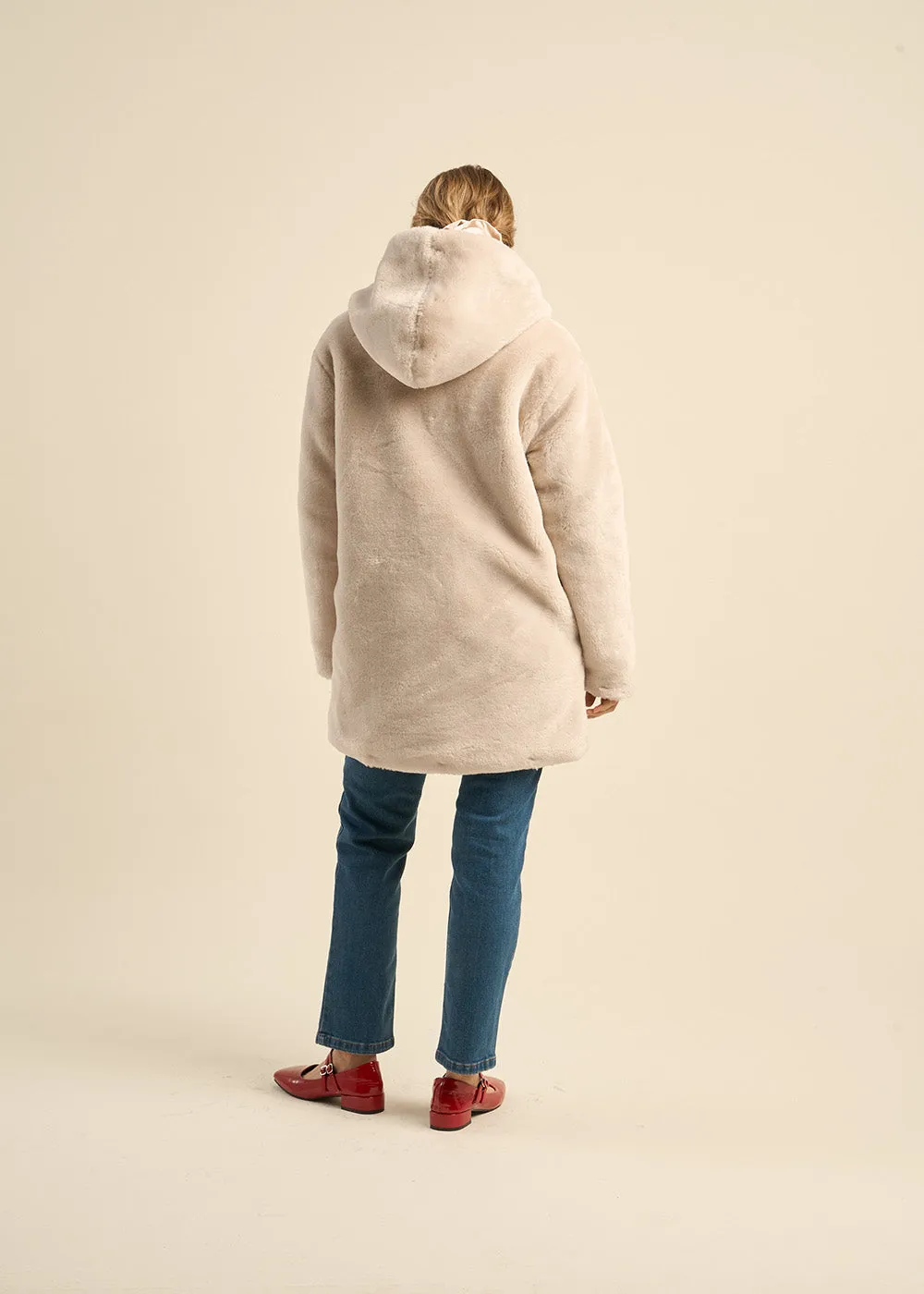 Duffle-coat en fausse fourrure à capuche