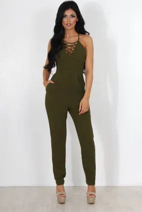 Eilysh Khaki Lace Up Jumpsuit