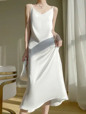 Elegant Ivory Satin Slip Sleek Dress