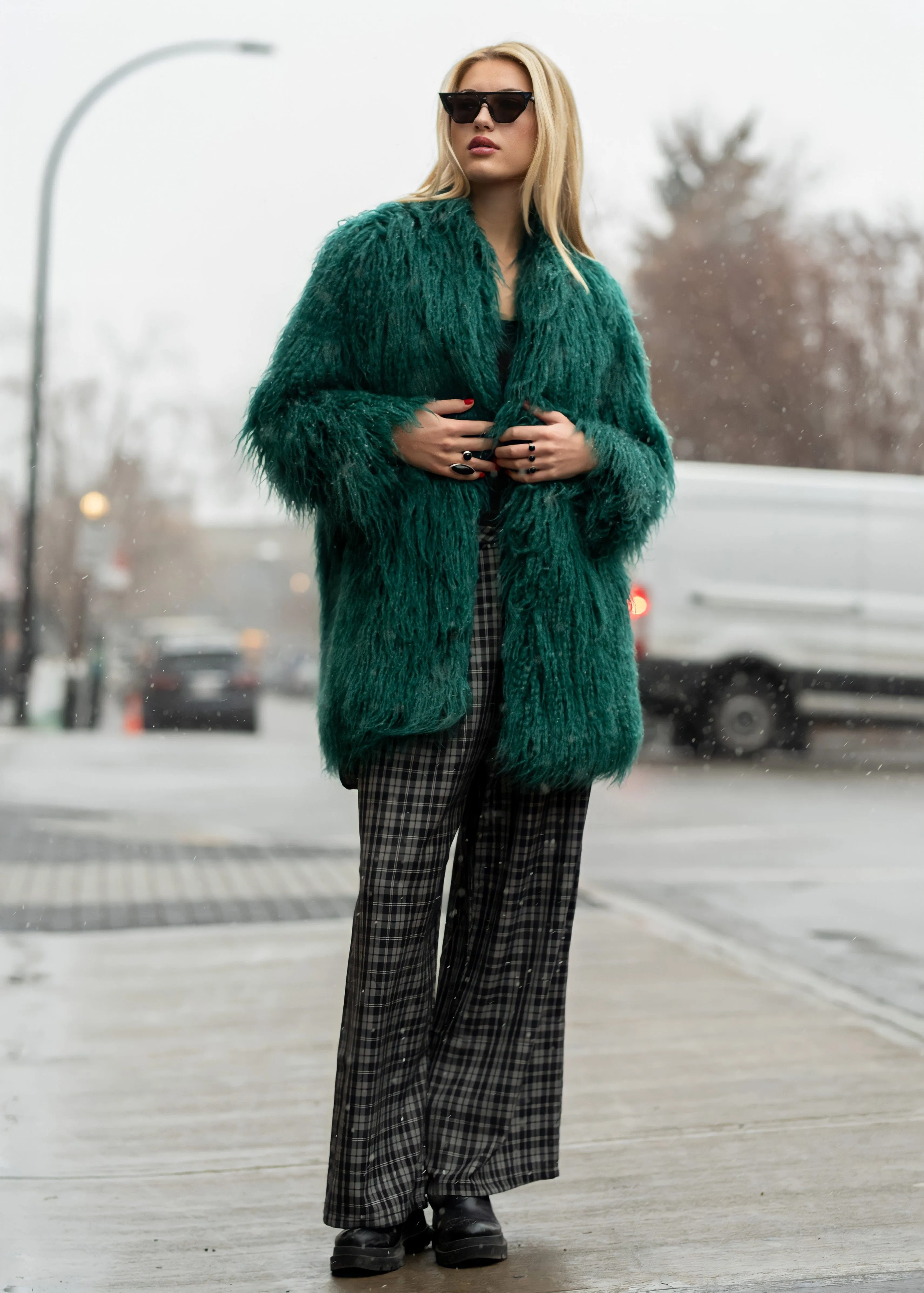 Emerald Mongolian Faux Fur Coat