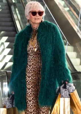 Emerald Mongolian Faux Fur Coat