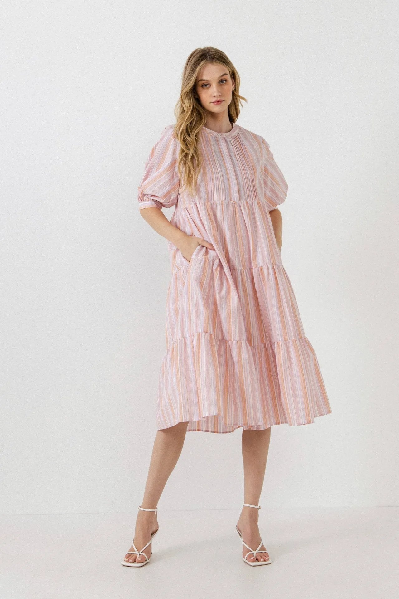 English Factory - Striped Midi Dress in Orange