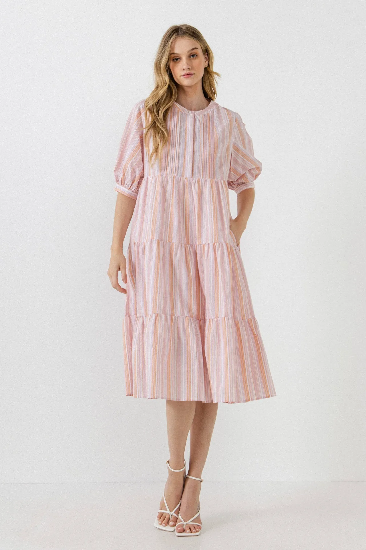 English Factory - Striped Midi Dress in Orange