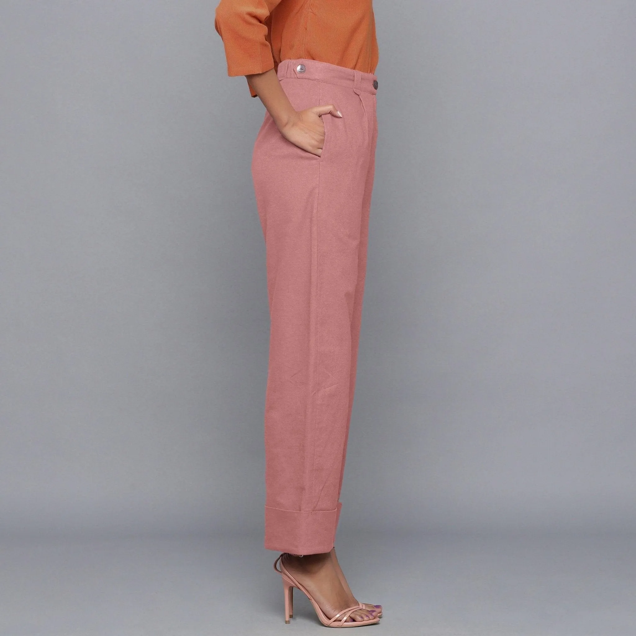 English Rose Warm Cotton Flannel Rolled-up Pant