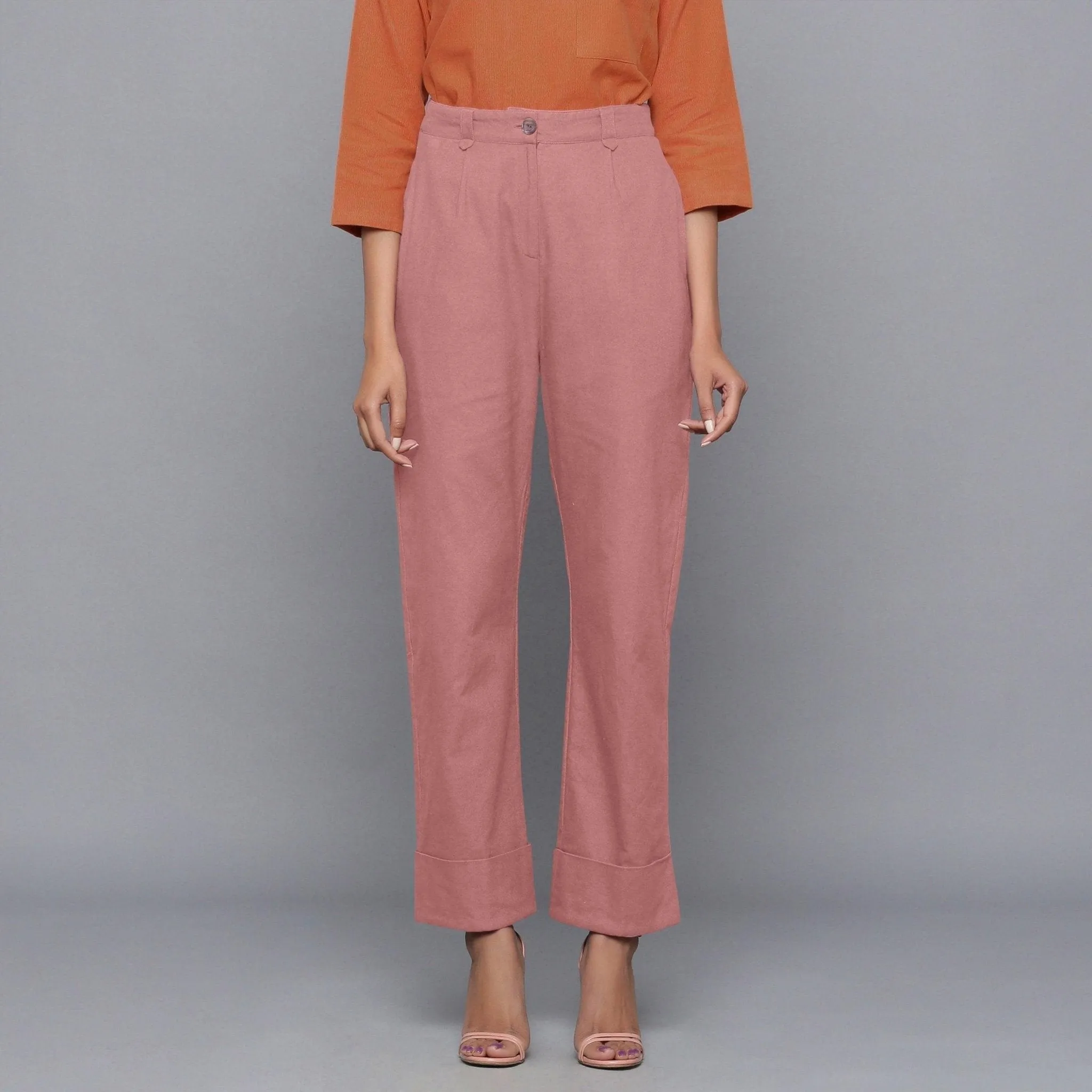 English Rose Warm Cotton Flannel Rolled-up Pant