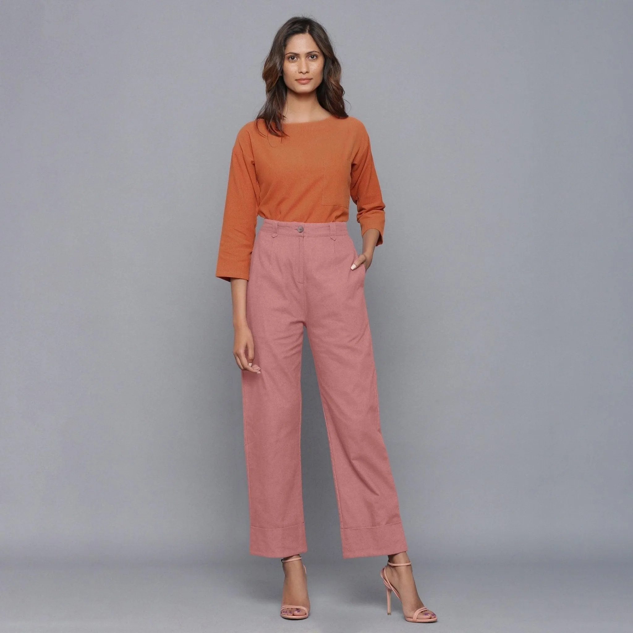 English Rose Warm Cotton Flannel Rolled-up Pant