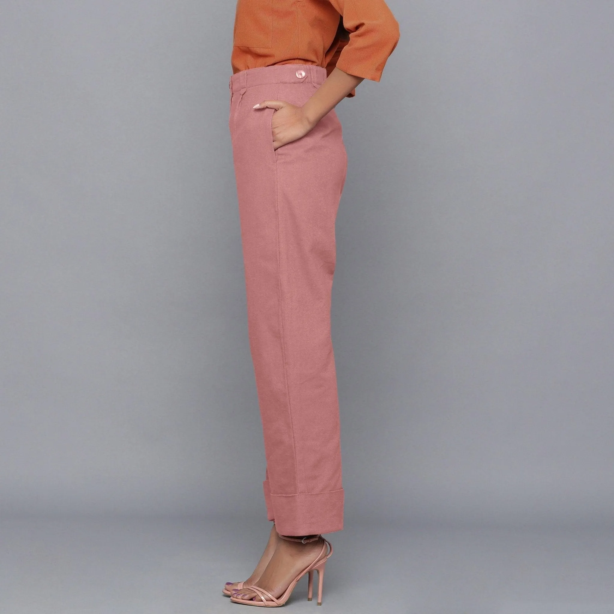 English Rose Warm Cotton Flannel Rolled-up Pant