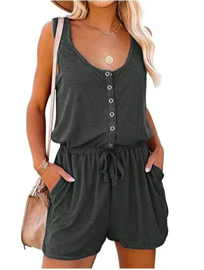 European and American Women's Summer Cross-Border New Sleeveless Jumpsuit With Waist Tied Casual Loose Wide leg Shorts