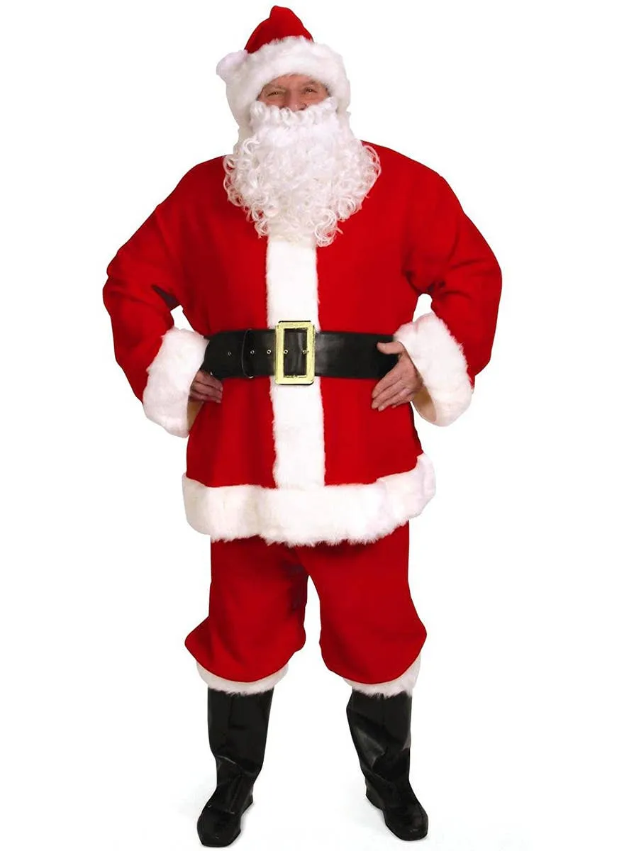 Father Christmas Red Fleece Mens Deluxe Santa Suit Costume