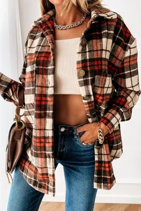 Febedress Stylish Lapel Button Down Plaid Shacket