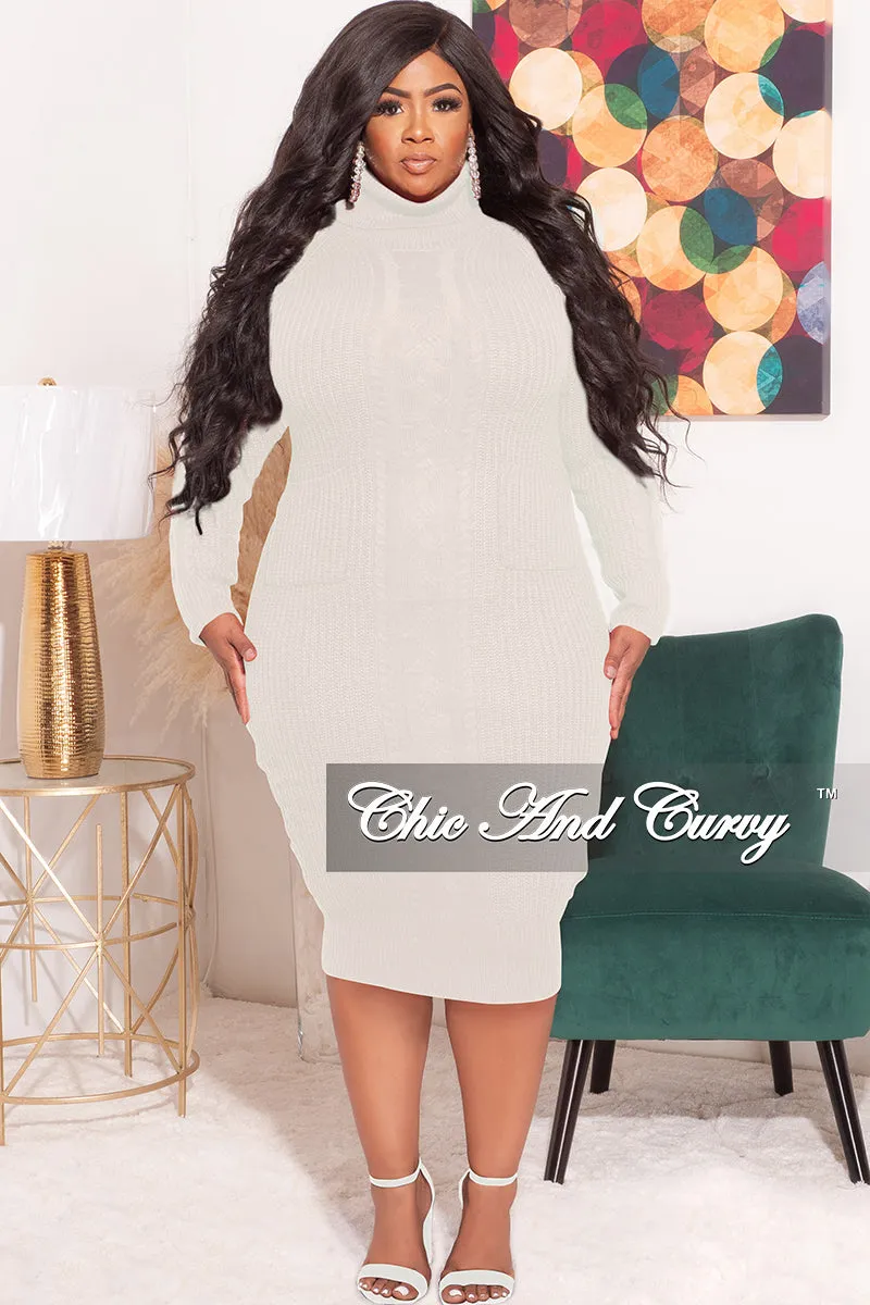 Final Sale Plus Size Turtle Neck Sweater Dress in Ivory / Off White