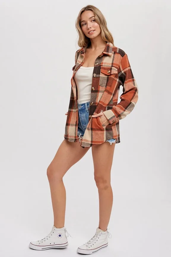 Flannel Taupe Plaid Shacket with Pockets