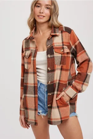 Flannel Taupe Plaid Shacket with Pockets