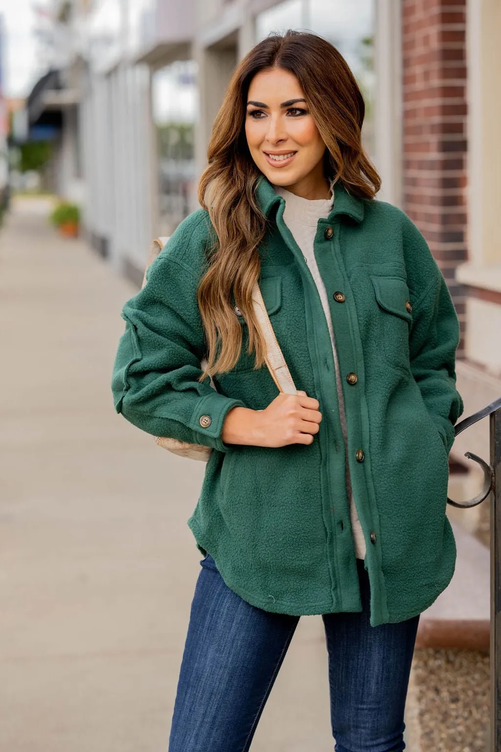 Fuzzy Elbow Patch Accented Shacket