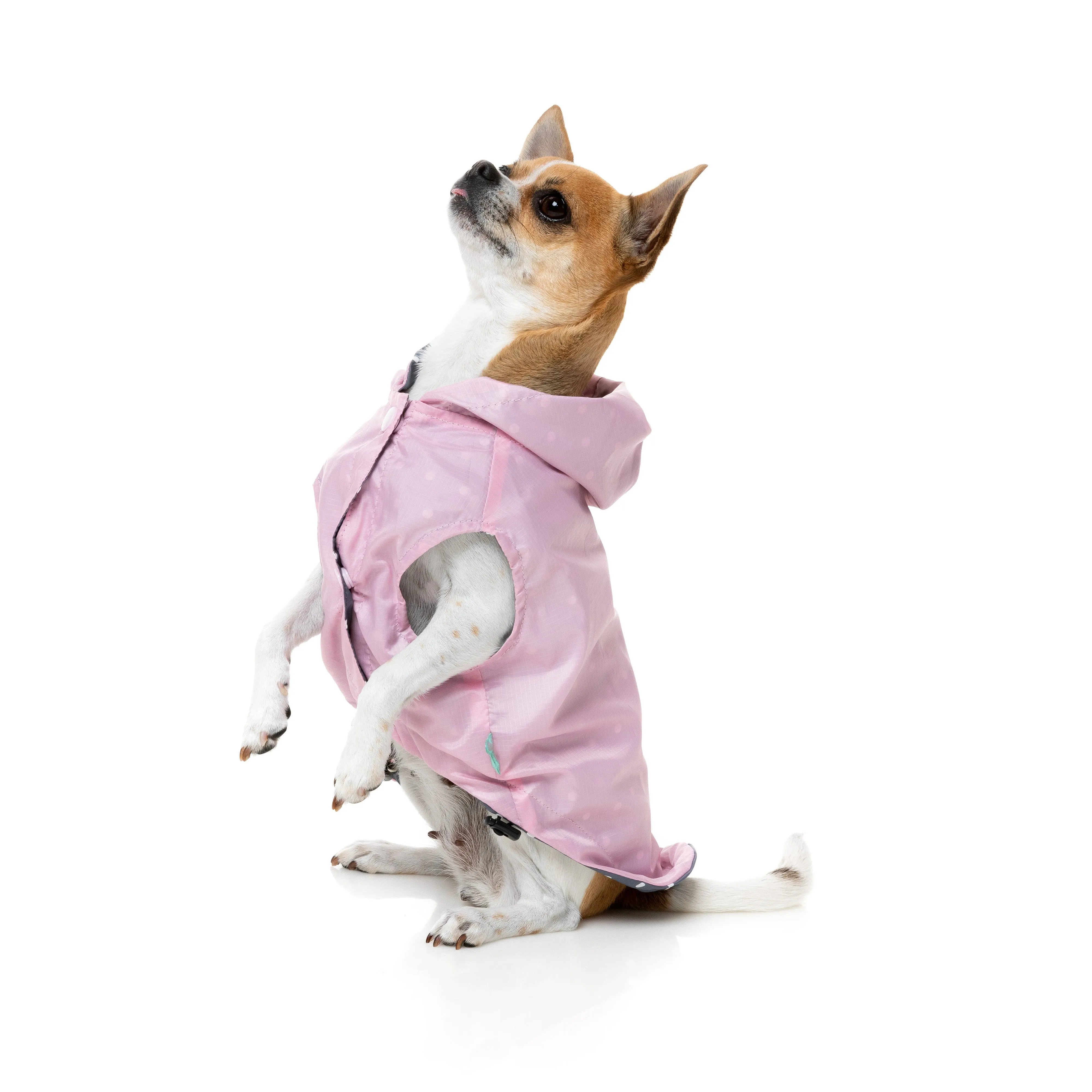 FuzzYard Dog Apparel Flipside Raincoat Pink and Grey Size 1 XXSmall***