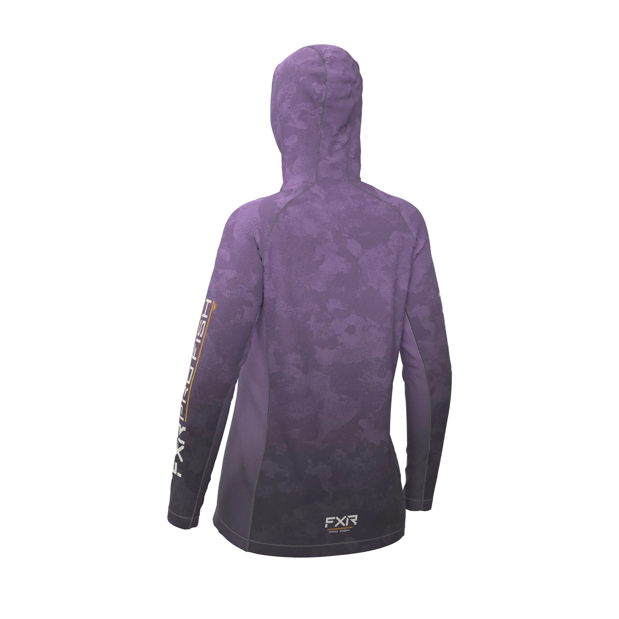 FXR Womens Derby UPF Pullover Hoodie Lavender Camo/Bone Purple