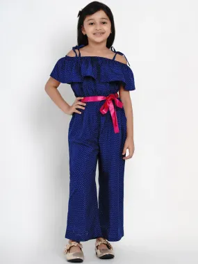 Girl's Blue Self Design Basic Jumpsuit - Bitiya By Bhama