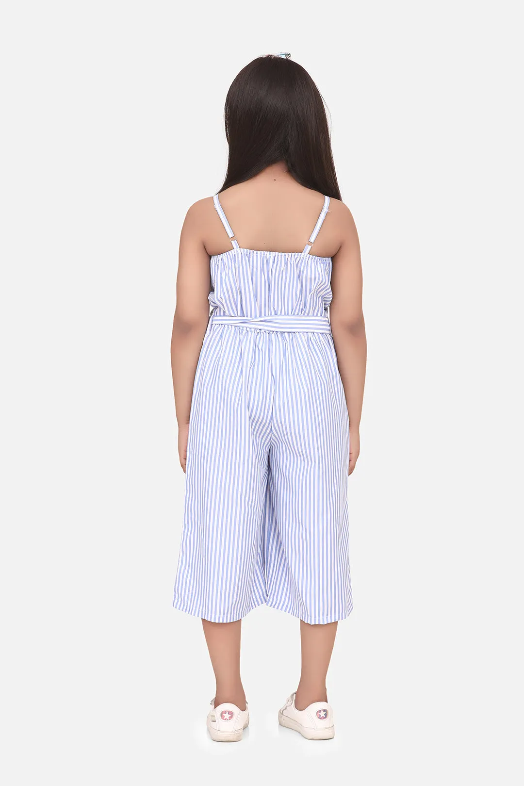 Girl's  Cotton Blend Blue Stripe 3/4Th Jumpsuit - StyleStone Kid